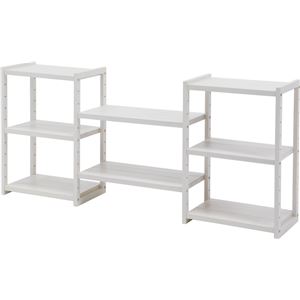 収納ラック/収納棚 【ホワイトウォッシュ】 約幅147cm 高さ調節可 木製 パイン材 組立式 〔リビング〕【代引不可】