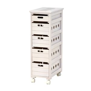 桐製 キッチンストッカー/台所収納 【幅25×奥行40×高さ79cm】 ホワイトウォッシュ 木製 キャスター 引き出し 天板タイル付き【代引不可】