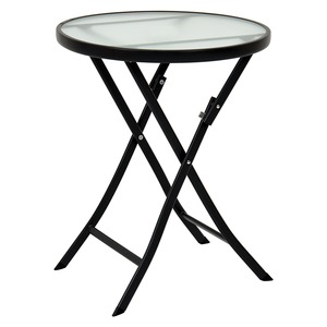 コンパクト 折りたたみテーブル/サイドテーブル 【グレー】 直径60×高さ70.5cm スチールパイプ 強化ガラス天板付き【代引不可】