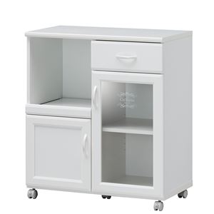カウンターワゴン/キッチン収納 【ホワイト 幅739mm】 扉収納 キャスター付き 『セシルナ』 〔キッチン 台所〕 組立式【代引不可】