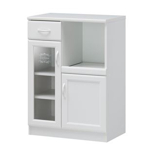 カップボード/食器棚 【ホワイト】 幅645mm 1口コンセント 扉収納 移動棚付 『セシルナ』 〔キッチン 台所 ダイニング〕 組立式【代引不可】