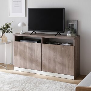 サイドボード ハイタイプ テレビ台 約幅120cm ライトブラウン 日本製 木製 薄型 扉収納 可動棚 棚付 リビングボード 完成品