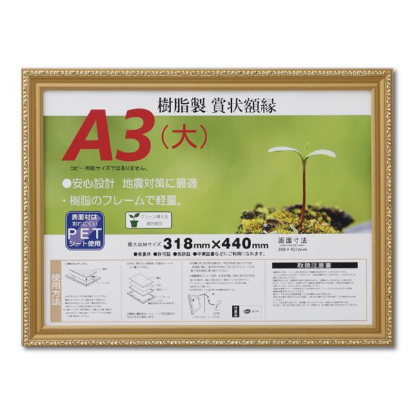 樹脂製 金色賞状額 金消‐R SP A3（大） 収納寸法：318×440mm