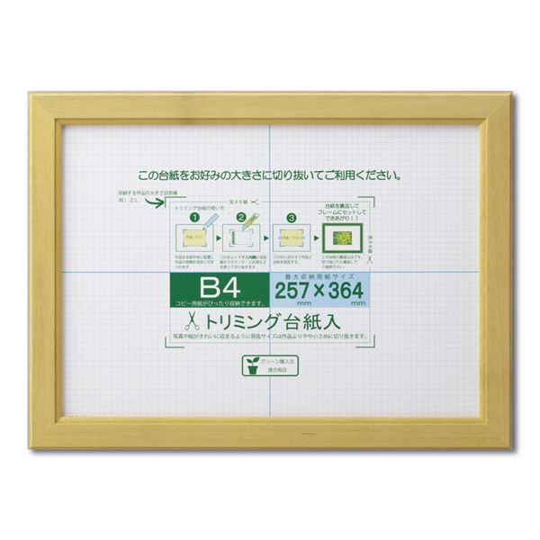 賞状額 絵画額 ポスター額 コピー用紙 トリミング用紙付き SP B4 収納寸法：257×364mm ナチュラル 