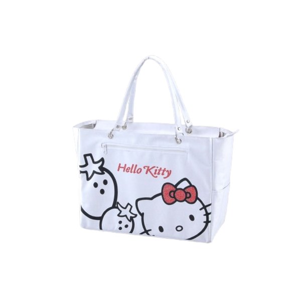 Hello Kitty ハローキティ ストロベリートートバッグ 鞄 ホワイト マチ・ポケット付き