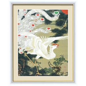 伊藤若冲 額装品 白 〔 F4号 老松白鳳図 〕 若冲 鳳凰 旭日 動植綵絵額 群鶏 白鳳 鶏
