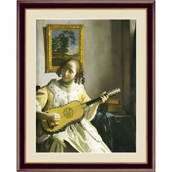 【フェルメールの代表作】謎多き画家 鮮やかな青色 ■ヨハネス・フェルメール（Johannes Vermeer）F4号 ギターを弾く女