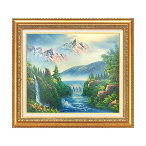 〔 迫力ある大きい油絵 〕 油絵額 F10号サイズ グリーン 「大自然の恵」 豪華な金のフレーム 自然画 油彩 油彩画 絵画額