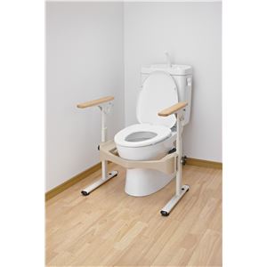 アロン化成 トイレ用手すり 洋式トイレフレームSはねあげR-2(1)木製ヒジ掛ケ 533-087 商品写真