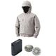 フード付き 綿薄手 空調服/作業着 【ファンカラー：グレー カラー：シルバー 4L】 大容量バッテリーセット 吸湿性抜群 - 縮小画像1