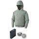 フード付き ワーク空調服/作業着 【ファンカラー：グレー カラー：モスグリーン M】 ポリエステル 大容量バッテリー付 撥水 - 縮小画像1
