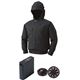 フード付き 綿薄手 空調服/作業着 【ファンカラー：ブラック カラー：チャコール XL】 大容量バッテリーセット 吸湿性抜群 - 縮小画像1
