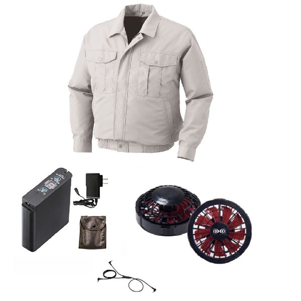 KU90540 空調服 R ポリエステル製長袖ワーク FAN2200BR・RD9261・LIPRO2セット シルバー 5L