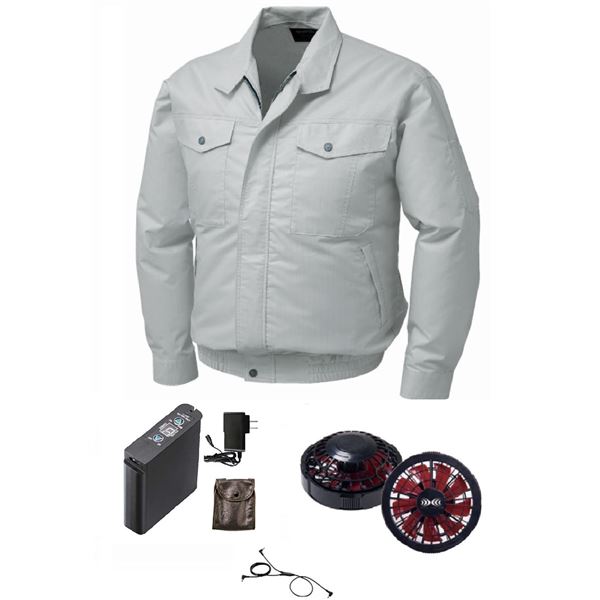 KU91710 空調服 R 綿・ポリ混紡 制電長袖ブルゾン FAN2200BR・RD9261・LIPRO2セット シルバー L