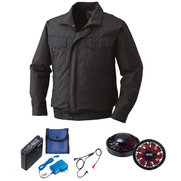 KU91400 空調服 R 綿薄手 タチエリ FAN2200BR・RD9261・LISUPER1セット チャコール 3L