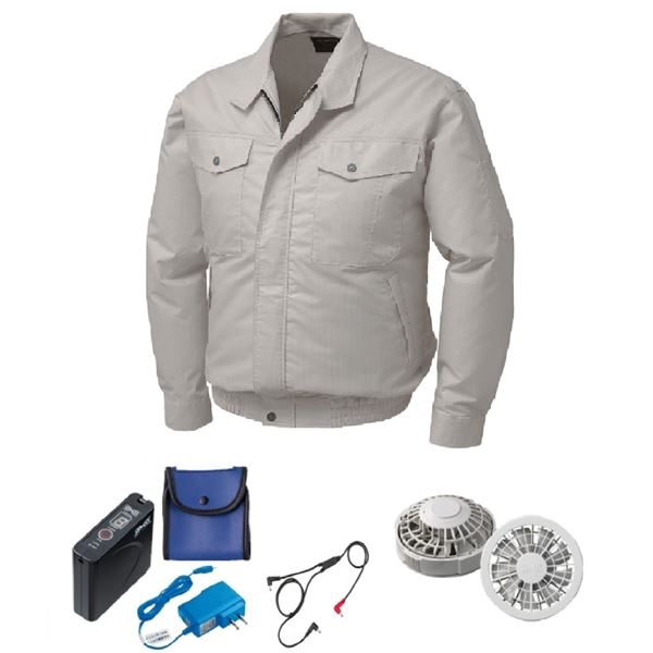 KU91710 空調服 R 綿・ポリ混紡 制電 FAN2200G・RD9261・LISUPER1セット シルバー 5L