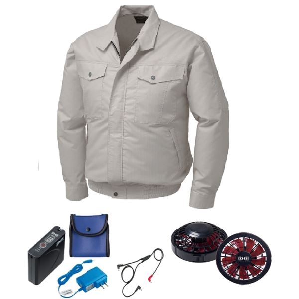 KU91710 空調服 R 綿・ポリ混紡 制電 FAN2200BR・RD9261・LISUPER1セット シルバー 5L