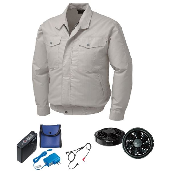 KU91710 空調服 R 綿・ポリ混紡 制電 FAN2300B・RD9261・LISUPER1セット シルバー 5L