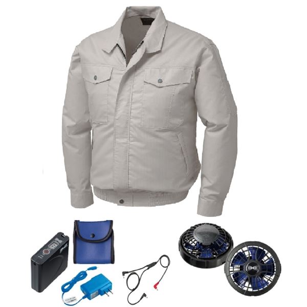 KU91710 空調服 R 綿・ポリ混紡 制電 FAN2400SPBB・RD9261・LISUPER1セット シルバー 5L