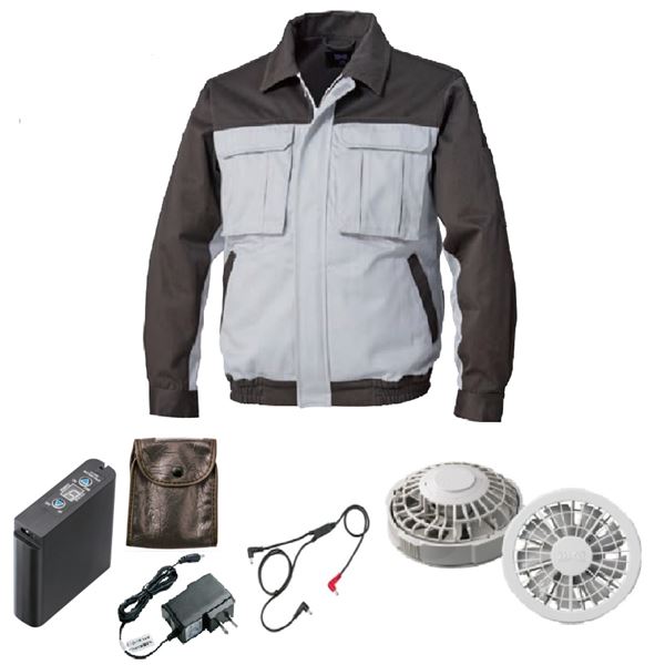 KU91920 空調服 R 綿厚手 脇下マチ付き FAN2200G・RD9261・LIPRO2セット シルバー×ダークグレー 5L