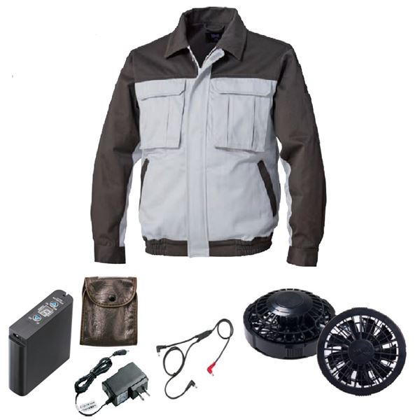 KU91920 空調服 R 綿厚手 脇下マチ付き FAN2200B・RD9261・LIPRO2セット シルバー×ダークグレー 5L