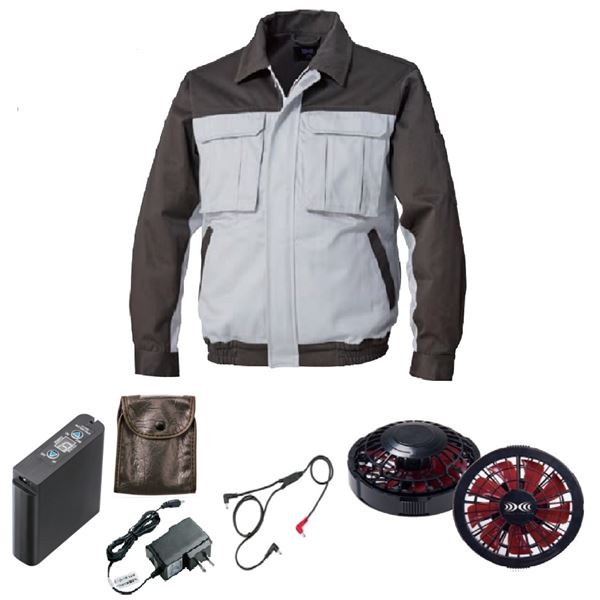 KU91920 空調服 R 綿厚手 脇下マチ付き FAN2200BR・RD9261・LIPRO2セット シルバー×ダークグレー 5L