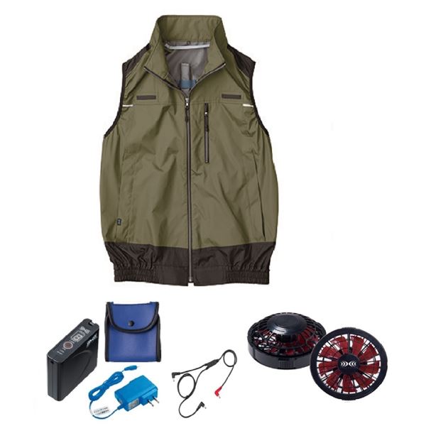 KU92120 空調服 R ポリエステル製 遮熱フルハーネス仕様ベスト FAN2200BR・RD9261・LISUPER1セット カーキグリーン 4L