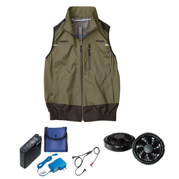 KU92120 空調服 R ポリエステル製 遮熱フルハーネス仕様ベスト FAN2300B・RD9261・LISUPER1セット カーキグリーン 5L