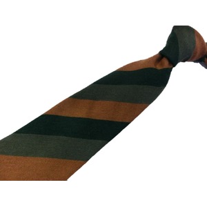 ウール混秋冬シルクネクタイ　Clarkプレミアム　手縫い仕立て　西陣ネクタイ ブラウン×グリーンストライプ　 商品写真2