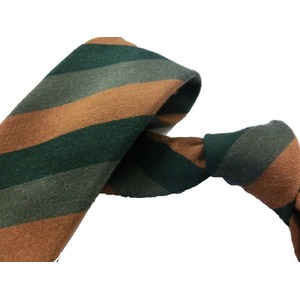 ウール混秋冬シルクネクタイ　Clarkプレミアム　手縫い仕立て　西陣ネクタイ ブラウン×グリーンストライプ　 商品写真3