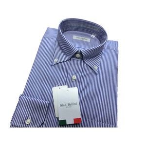 イタリア製コットンドレスシャツ　ブルーストライプ大　M 商品写真1