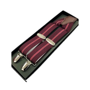 アイビー トラッド 日本製サスペンダー Y型 30mm ゴム&メタル ボルドー×レッド&ホワイトストライプ 専用ケースなし