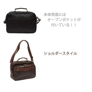 防水撥水加工合成皮革2WAY 多機能 メンズショルダーバッグ 横型 ブラウン 防水撥水加工合成皮革2WAY 多機能 メンズショルダーバッグ 横型 ブラウン