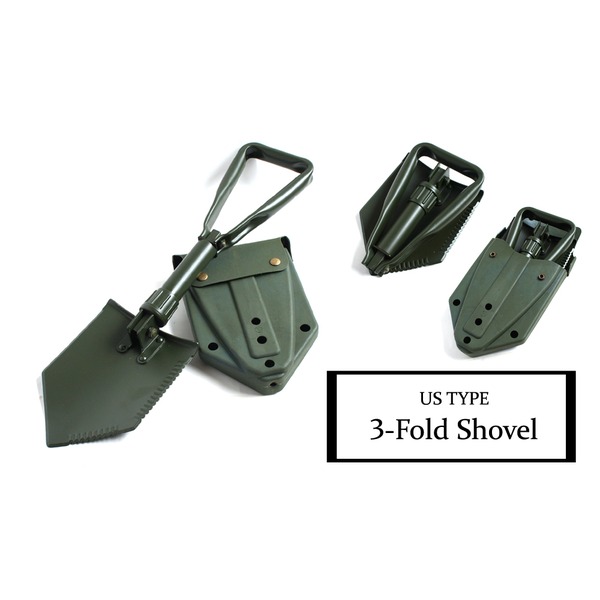 アメリカ軍三つ折りケース付きシャベルスティール レプリカ オリーブ