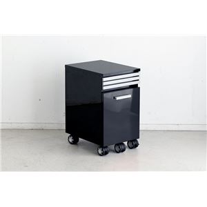 サイドチェスト/袖机 【ブラック】 幅305mm キャスター付き 『T-ライナー』 【組立品】 〔リビング 書斎 オフィス〕【代引不可】