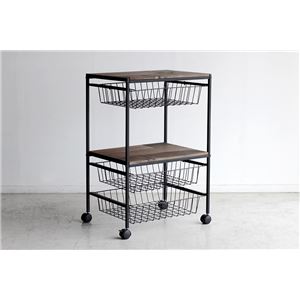 ワイドワゴン/サイドチェスト 【幅49cm】 ブラウン キャスター スチール カゴ付き 『マイカ』 【組立品】 〔リビング〕【代引不可】