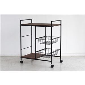 ワイドワゴン/サイドチェスト 【幅60cm】 ブラウン キャスター スチール カゴ付き 『マイカ』 【組立品】 〔リビング〕【代引不可】