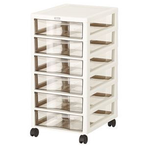 収納ケース/書類収納 【B4 深型 6段 アイボリー】 幅32.3cm 日本製 引き出し キャスター付 『JEJ アプロス』 〔オフィス〕