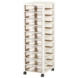 収納ケース/書類収納 【B4 深型 10段 アイボリー】 幅32.3cm 日本製 引き出し キャスター付 『JEJ アプロス』 〔オフィス〕