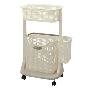 ランドリーバスケット/洗濯かご 【2段】 幅54.5cm キャスター サイドポケット付き 日本製 サンコープラスチック 【組立品】