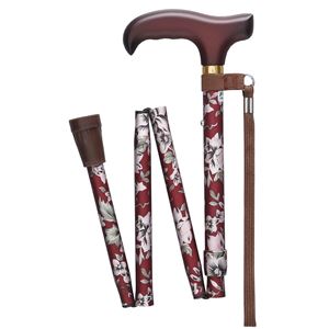 替えゴム付 折りたたみ式 ステッキ/杖 【花柄赤】 対応身長140〜160cm フジホーム ベーシック S 〔プレゼント ギフト〕