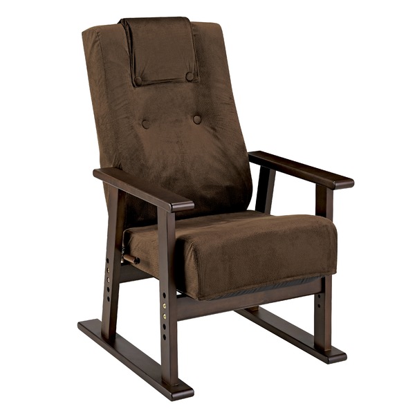 腰をいたわる 高座椅子 幅58cm ブラウン 13段階リクライニング 高さ5段階調整 肘付き ハイバック レバー式 スチール 日本製【代引不可】