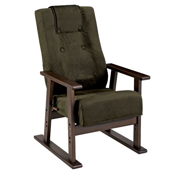 腰をいたわる 高座椅子 幅58cm グリーン 13段階リクライニング 高さ5段階調整 肘付き ハイバック レバー式 スチール 日本製【代引不可】