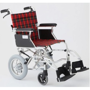介助式車椅子 チェックレッド(赤) アルミ製 バンドブレーキ仕様/軽量コンパクトタイプ 【MIWA】 ミワ HTB-12D 商品写真