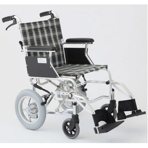 介助式車椅子 チェックグリーン(緑) アルミ製 バンドブレーキ仕様/軽量コンパクトタイプ 【MIWA】 ミワ HTB-12D 商品写真