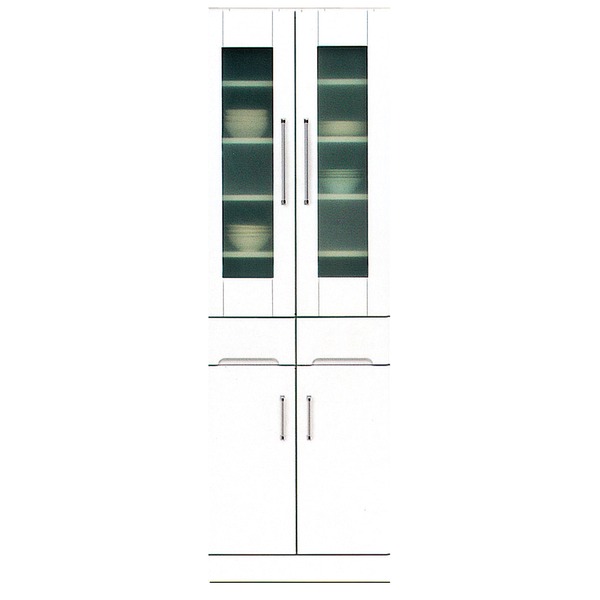 食器棚 キッチン収納 幅60cm ホワイト 飛散防止ガラス扉 耐震ラッチ 可動棚付 日本製 ダイニングボード 完成品 開梱設置【代引不可】