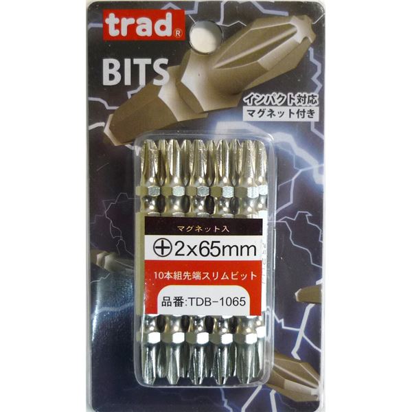 (業務用5セット) TRAD 先端スリムビット 【10本組×5セット】 ＋2×65ｍｍ インパクト対応 TDB-1065 〔DIY用品/大工道具〕