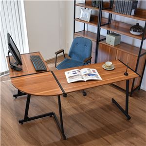 デスク 机 パソコンデスク コーナーデスク 幅147cm L字型 スチール アイアン 木目 ブラック/ブラウン BK/BR 組立品