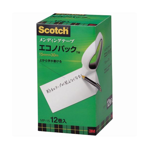 (まとめ）3M スコッチ メンディングテープ エコノパック 大巻 15mm×30m 紙箱入 業務用パック MP-15 1パック(12巻)【×3セット】