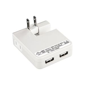 (まとめ) サンワサプライ USB充電タップ型ACアダプタ 出力計2.1A 2ポート ホワイト ACA-IP25W 1個  【×5セット】